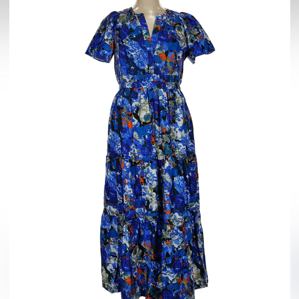 Anthropologie Blue Floral Maxi Dress